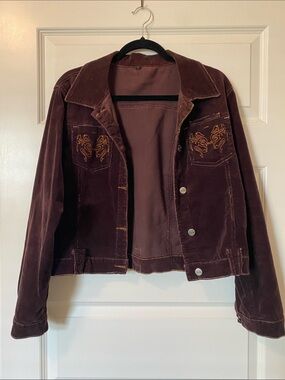 Y2K Seductions Dragon Brown Velvet Embroidered Jean Jacket